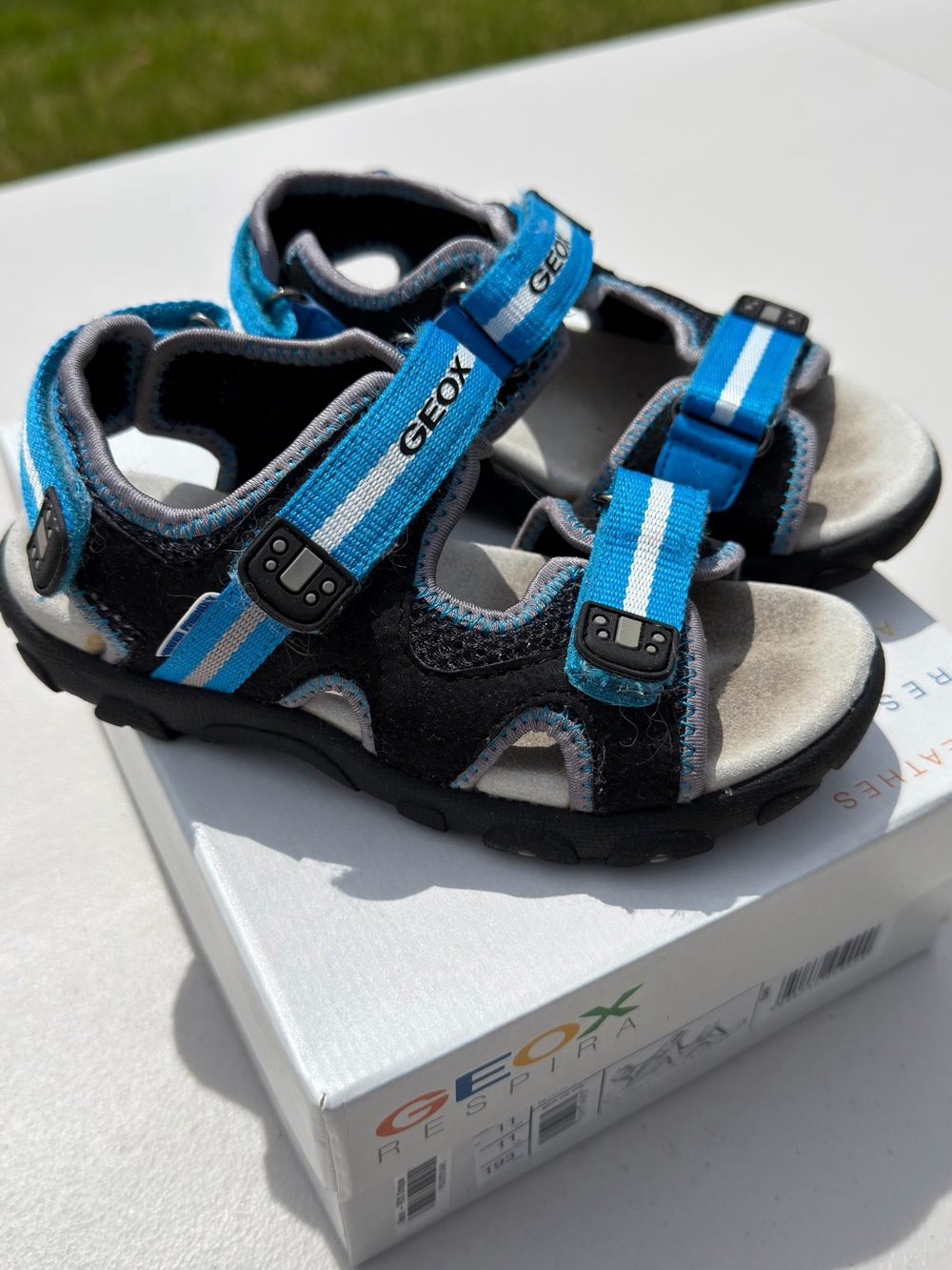 Geox Kids Blue & Black Striped Adjustable Sandals